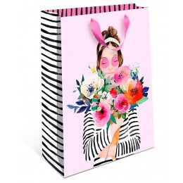 Пакет подарочный, Девушка в розовых очках с цветами, 32*26*12 см, 1 шт.