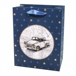 Пакет подарочный, Автомобиль, Синий, с блестками, 32*26*12 см, 1 шт.