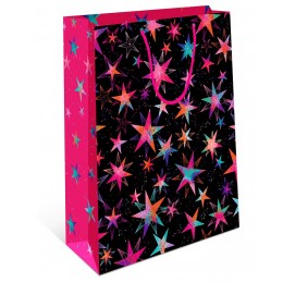 Пакет подарочный, Яркие звезды, Черный/Розовый, 32*26*12 см, 1 шт.