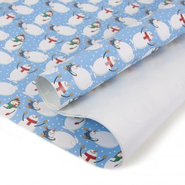 Упаковочная бумага (0,7*1 м) Веселые снеговики, Голубой, 10 шт.