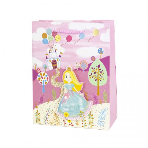 Пакет подарочный 3D, Принцесса с шариками, Розовый, с блестками, 32*26*10 см, 1 шт.