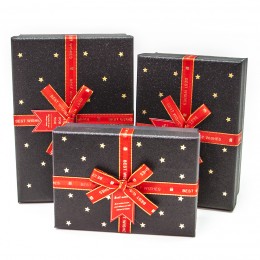 Подарочная коробка Элеганс, Красный бант, Черный, с блестками, Тип 3