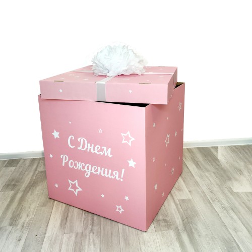 Коробка д/надутых шар 70х70х70см розовая