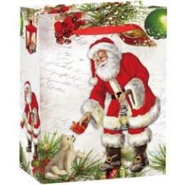 Пакет подарочный, Дед Мороз, Подарок для друга, с блестками, 42*31*12 см, 1 шт.