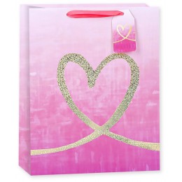 Пакет подарочный, Сердечко-вензель, Розовый, Голография, 23*18*10 см, 1 шт.
