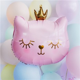 Фольгированная фигура Голова кошки в короне розовая
