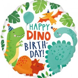 Шар фольгированныйHBday Вечеринка динозавров(круглый)