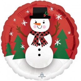 Фольгированный шар 18" Снеговик в котелке на красном