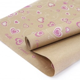 Упаковочная бумага, Крафт (0,7*9,14 м) Lamour (узорные сердца), Розовый, 1 шт.