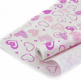 Упаковочная бумага, Крафт (0,7*8,23 м) Любовь (граффити сердец), Розовый, 1 шт.