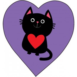 Открытка Валентинка, Сердце, Влюбленный котик, Сиреневый, с блестками, 6*6 см, 10 шт.